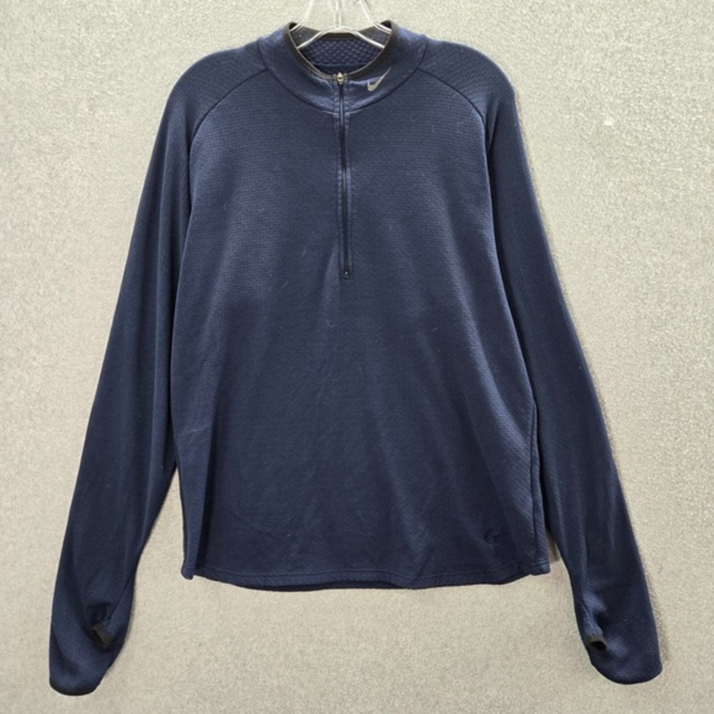 VINTAGE Nike Sphere Men Activewear Shirt Large Blue Logo 1/4 Zip Long Sleeve Y2K